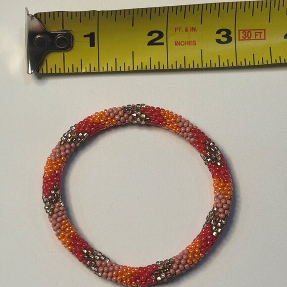 Sashka Bracelet Handmade Boho Chic Crochet Beaded Roll-On Orange Red Gold Pink - Picture 3 of 3